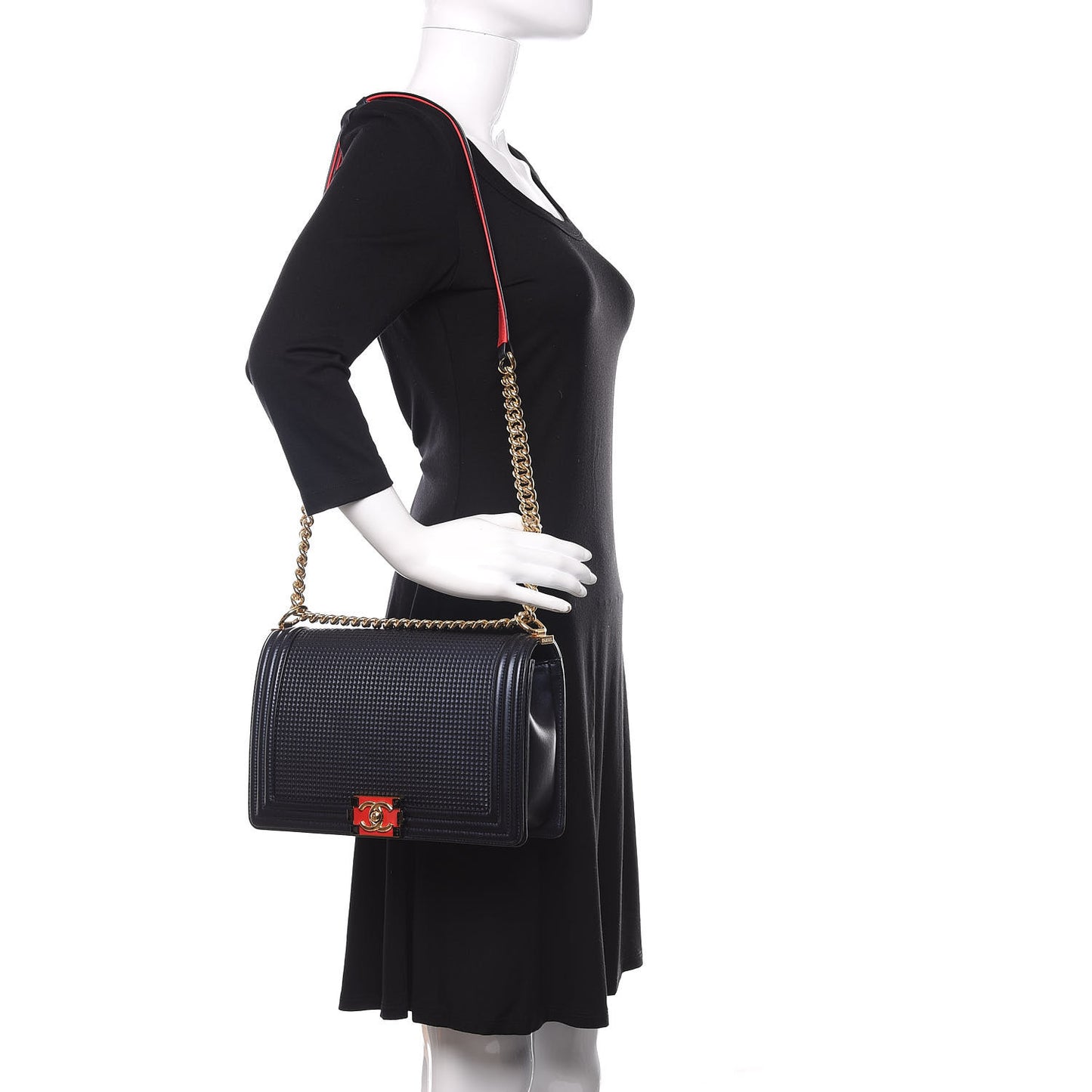 Lambskin Embossed New Medium Boy Cube Flap Navy