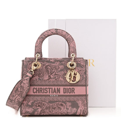 Christian Dior Canvas Toile De Jouy Embroidered Medium Lady D-Lite Gray Pink 13 of 13