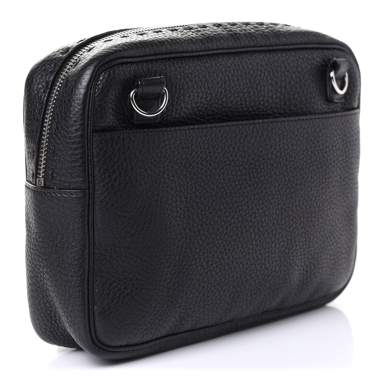 Fendi Calfskin PVC Shearling Selleria FF Camera Bag Black 2 of 4