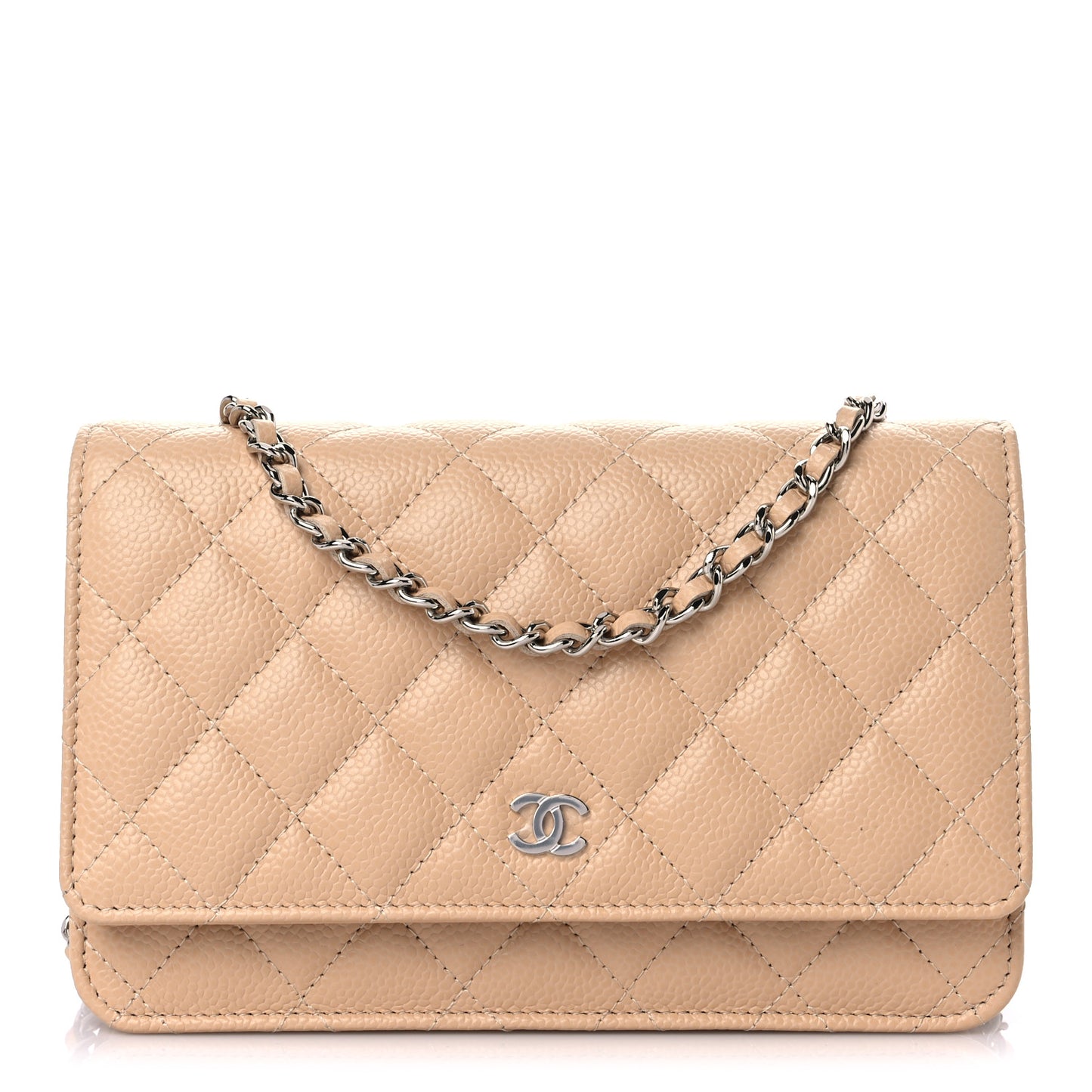Caviar Quilted Wallet On Chain WOC Beige