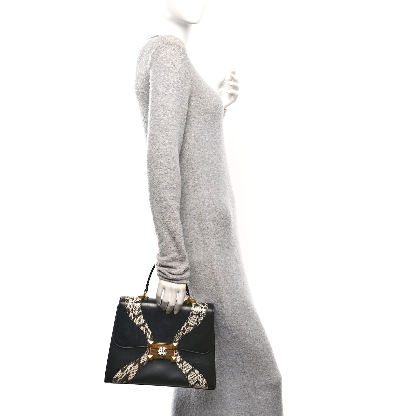 Calfskin Snakeskin GG Supreme Monogram Medium Osiride Top Handle Bag Black