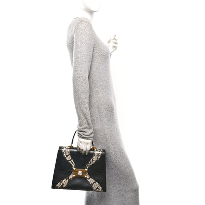 Gucci Calfskin Snakeskin GG Supreme Monogram Medium Osiride Top Handle Bag Black 2 of 10