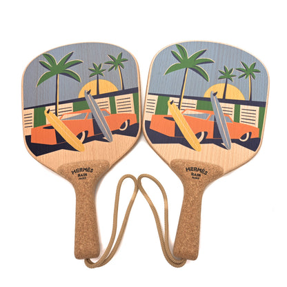 Hermes Beechwood Cork Apres La Vague Beach Racket Set Natural Multicolor 2 of 7