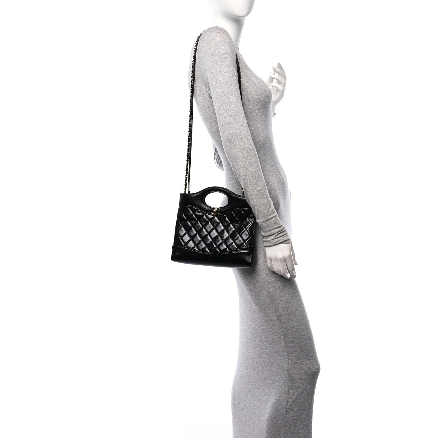 Chanel Shiny Crumpled Calfskin Quilted Mini 31 Shopping Bag Black 2 of 11