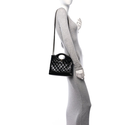 Chanel Shiny Crumpled Calfskin Quilted Mini 31 Shopping Bag Black 2 of 11