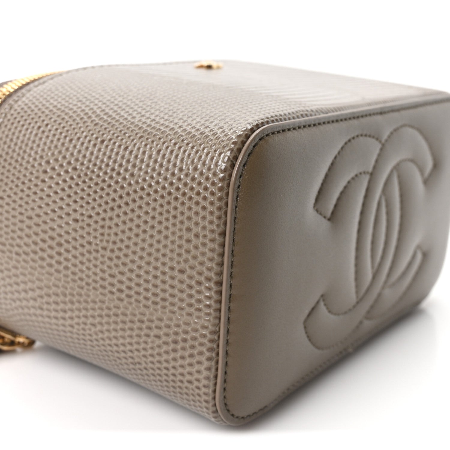 Chanel Calfskin Lizard Embossed Top Handle Vanity With Chain Dark Khaki 9 of 11