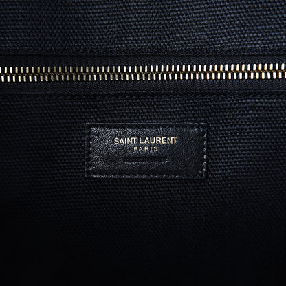Saint Laurent Embroidered Cotton Linen Rive Gauche Noe Tote Black Beige 5 of 8