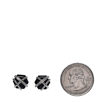David Yurman Sterling Silver Diamond Black Onyx 11mm Cable Wrap Earrings 2 of 5