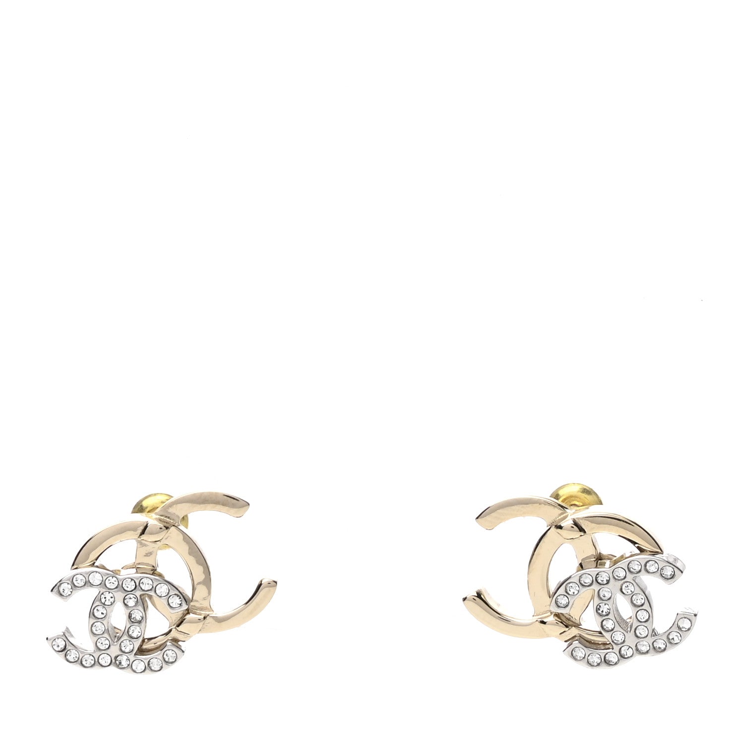 Chanel Crystal Double CC Earrings Gold Silver 1 of 4