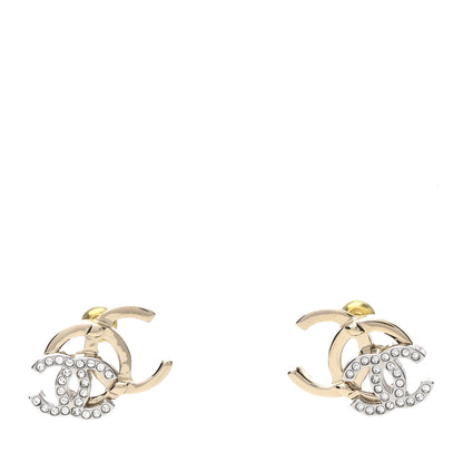 Chanel Crystal Double CC Earrings Gold Silver 1 of 4