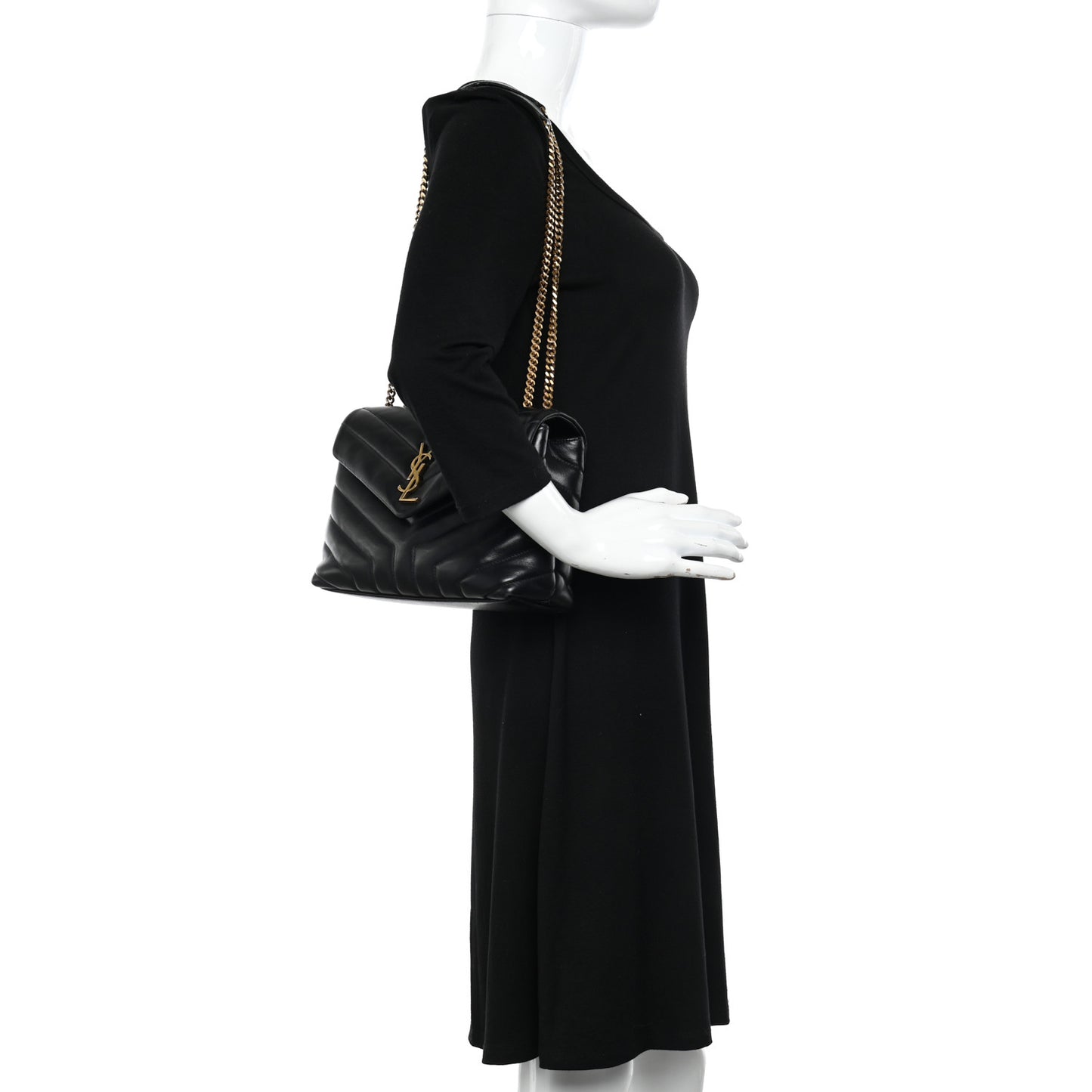 Calfskin Y Quilted Monogram Small Loulou Chain Satchel Black