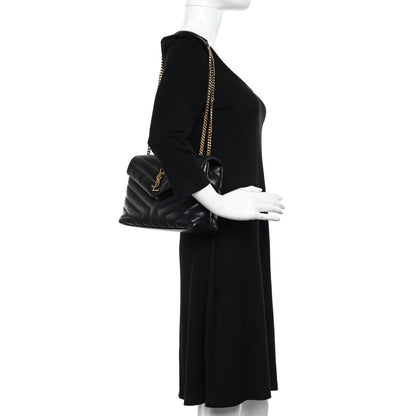 Saint Laurent Calfskin Y Quilted Monogram Small Loulou Chain Satchel Black 2 of 11