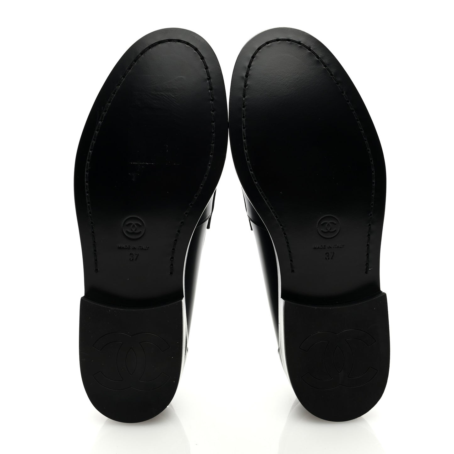 Shiny Calfskin CC Loafers Black White 37 Black White