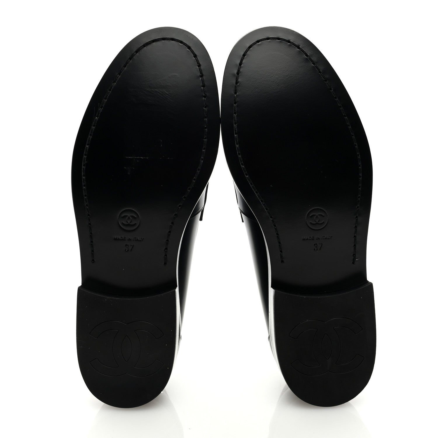 Chanel Shiny Calfskin CC Loafers Black White 37 Black White 5 of 9