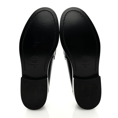 Chanel Shiny Calfskin CC Loafers Black White 37 Black White 5 of 9