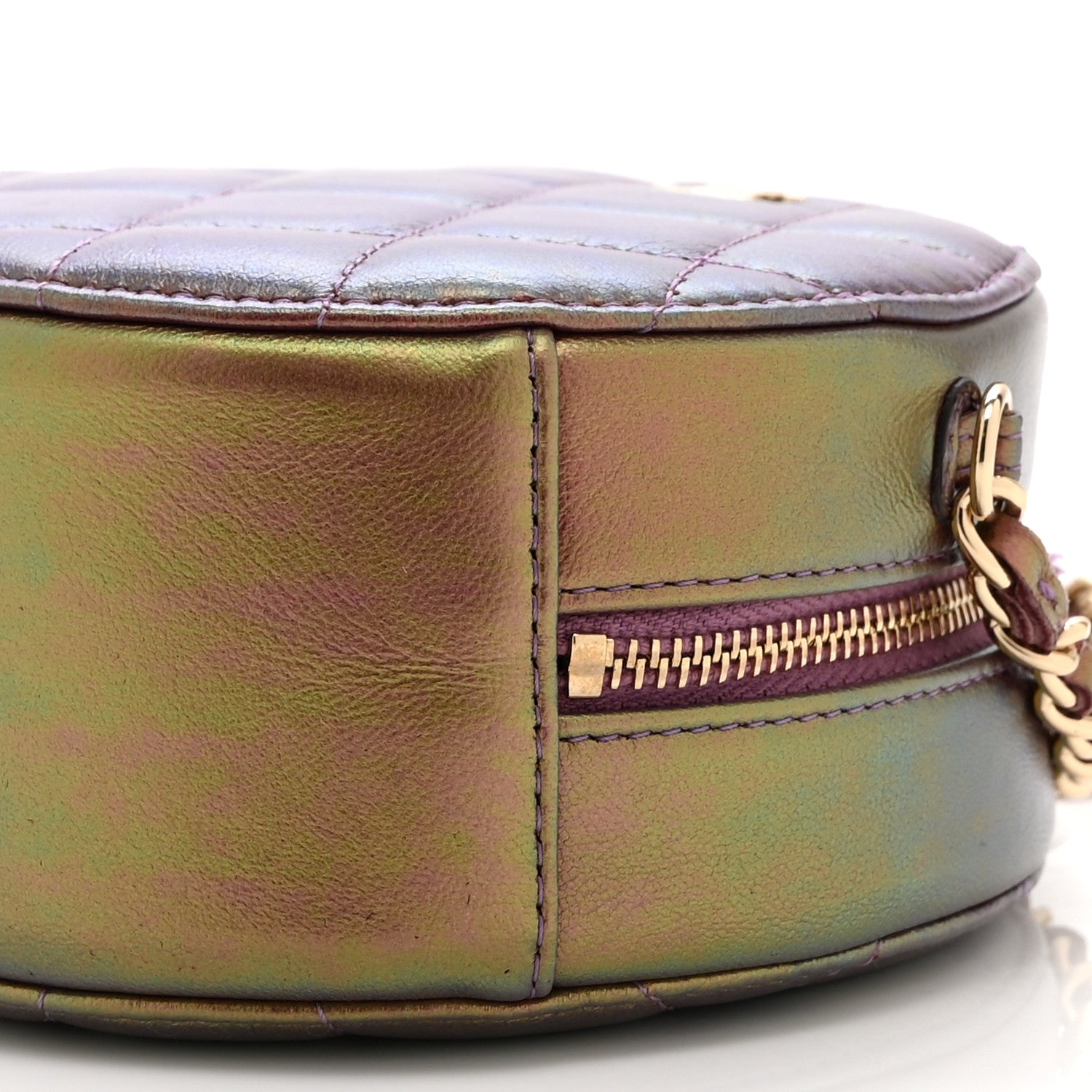 Chanel Iridescent Lambskin Quilted Round Clutch With Chain Purple 10 of 10