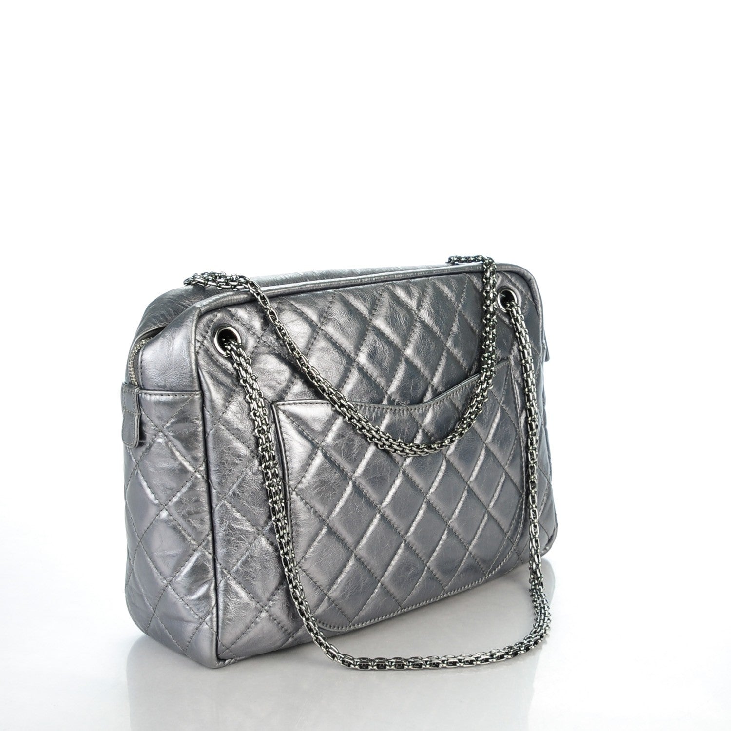 Chanel Metallic Aged Calfskin Quilted Large Reissue Camera Case Silver 3 of 7