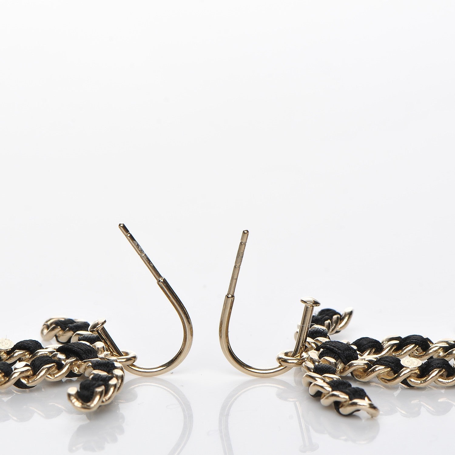 Chanel Satin CC Chain Earrings Light Gold Black 3 of 4