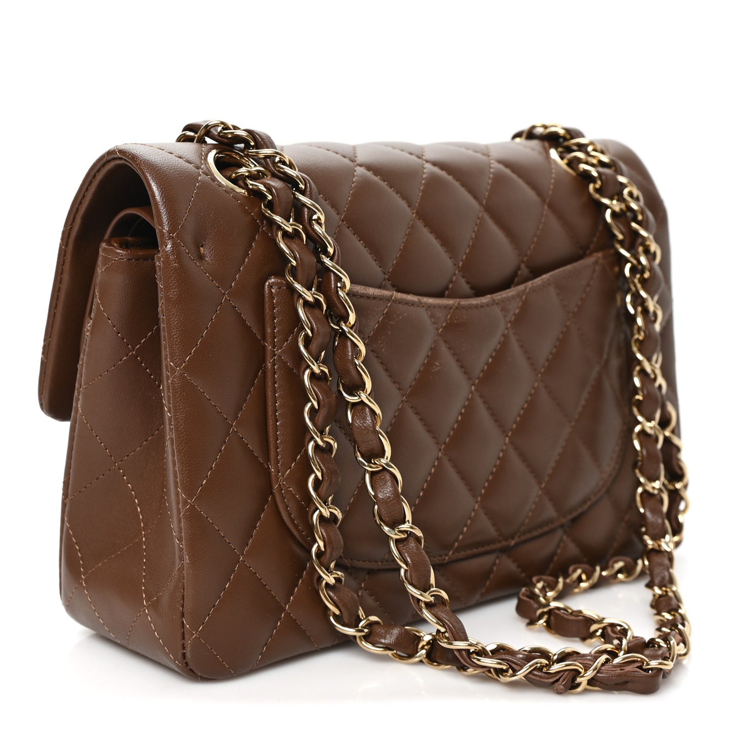 Lambskin Quilted Small Double Flap Dark Brown