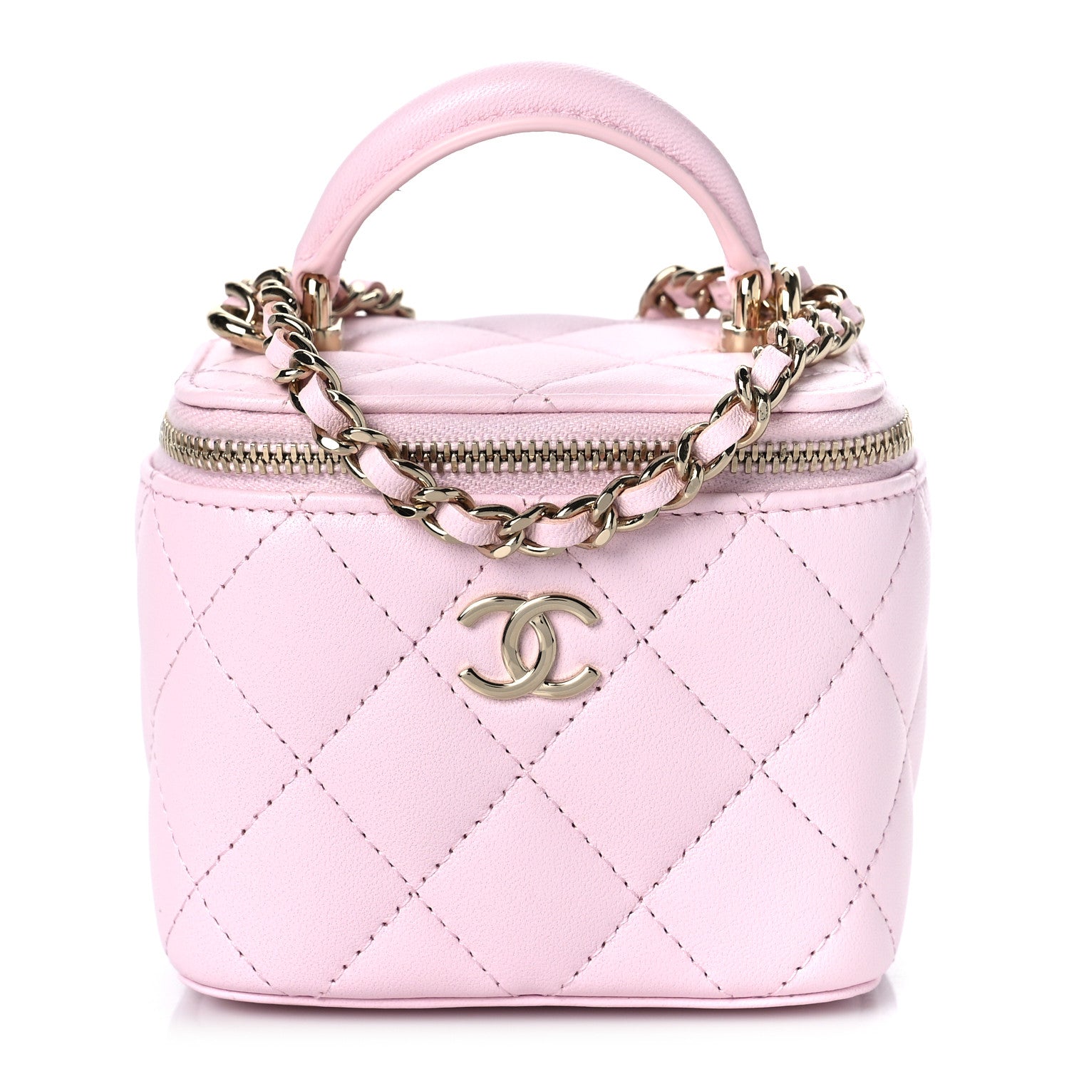 Chanel Lambskin Quilted Mini Top Handle Vanity Case With Chain Light Pink 1 of 11