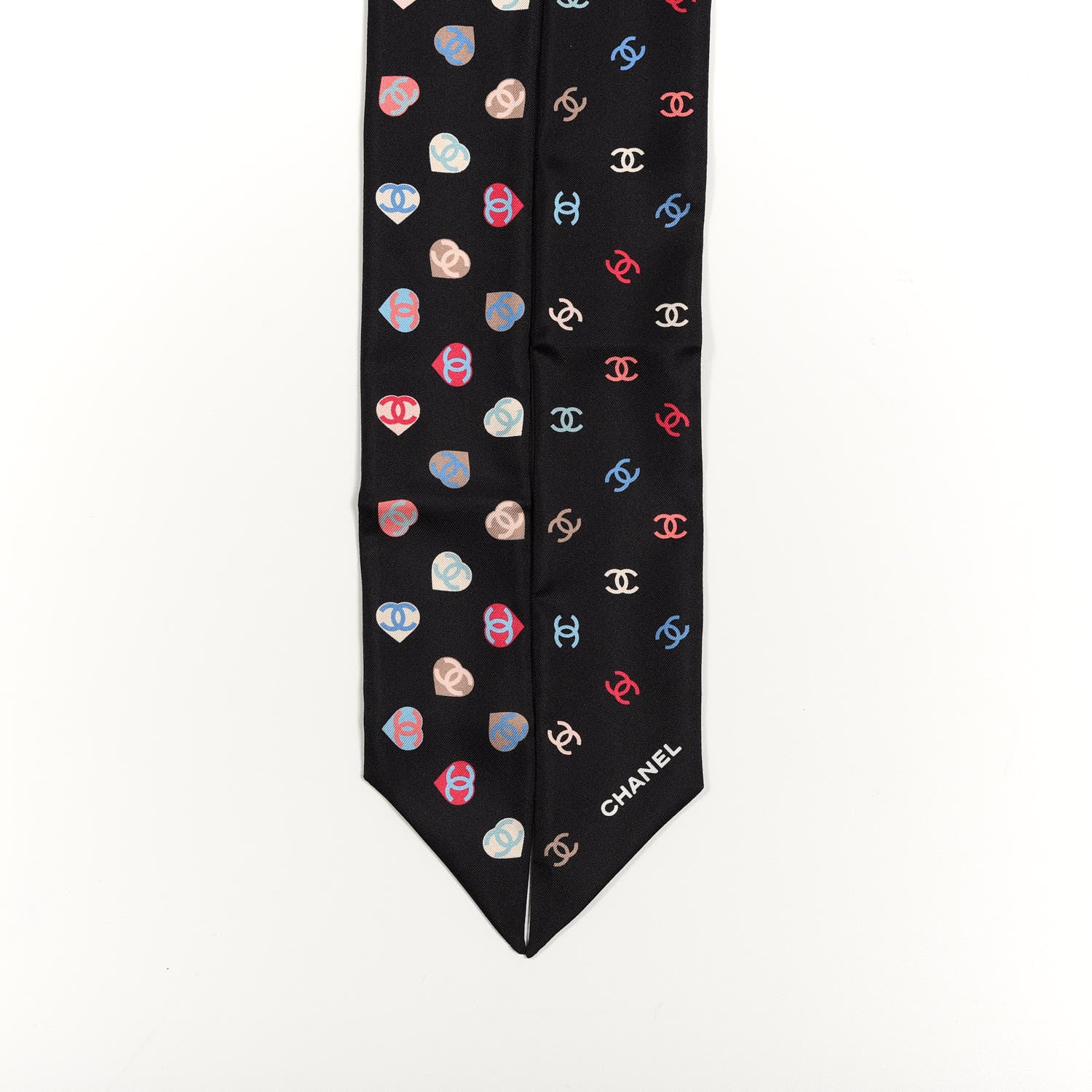 Chanel Silk Heart CC Slim Bandeau Scarf Black 2 of 3