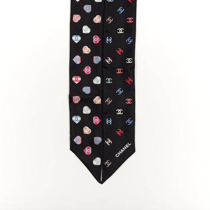 Chanel Silk Heart CC Slim Bandeau Scarf Black 2 of 3