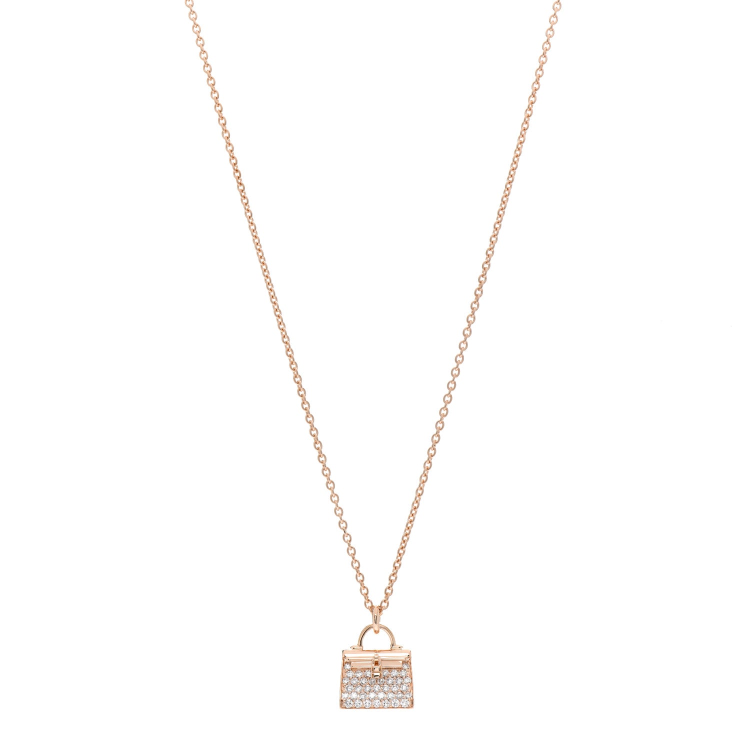 Hermes 18K Rose Gold Diamond Kelly Amulettes Pendant Necklace 1 of 5