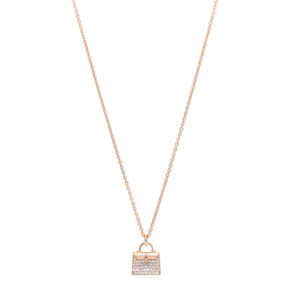 Hermes 18K Rose Gold Diamond Kelly Amulettes Pendant Necklace 1 of 5