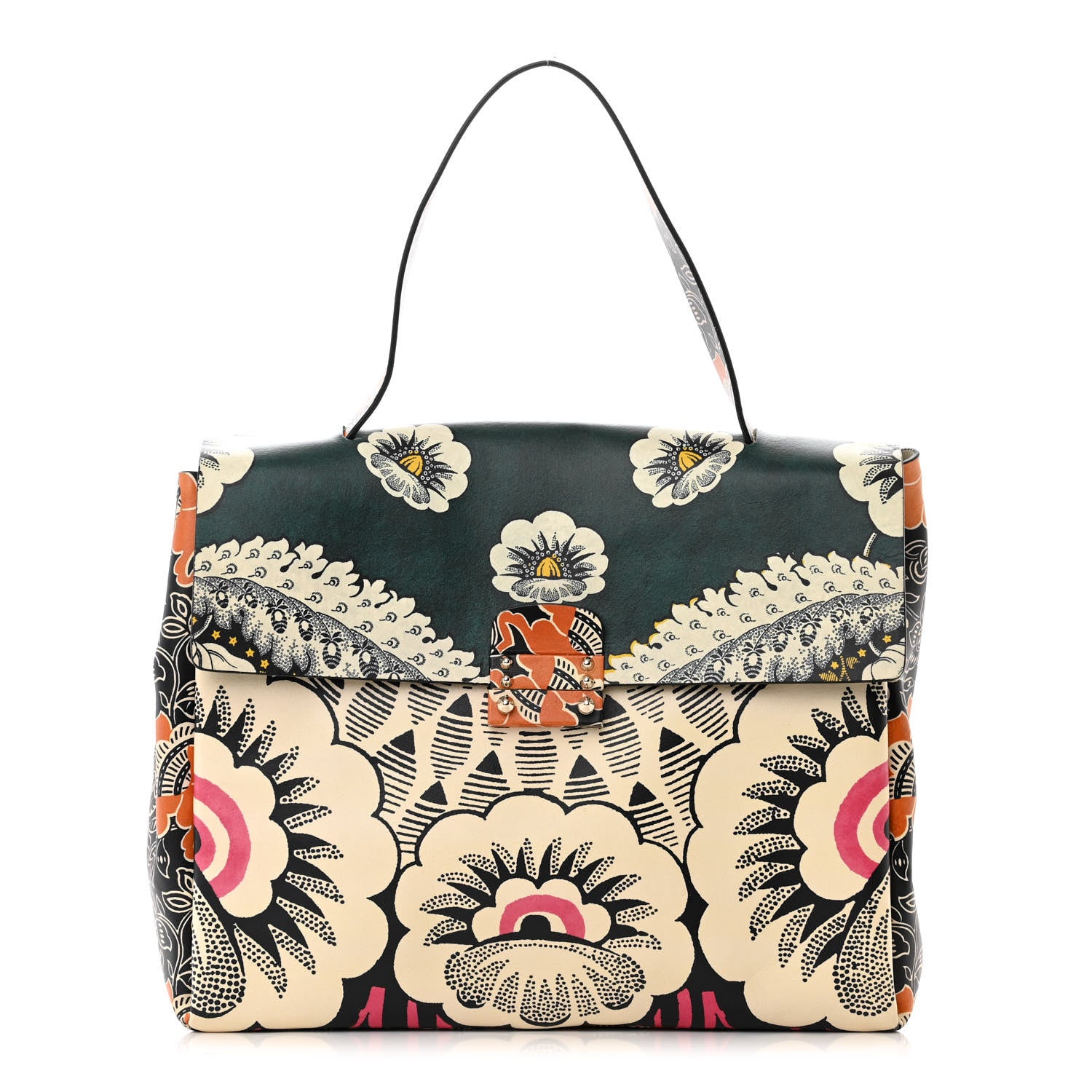 Valentino Garavani Calfskin Floral Print Mime Single Handle Bag Green 1 of 16