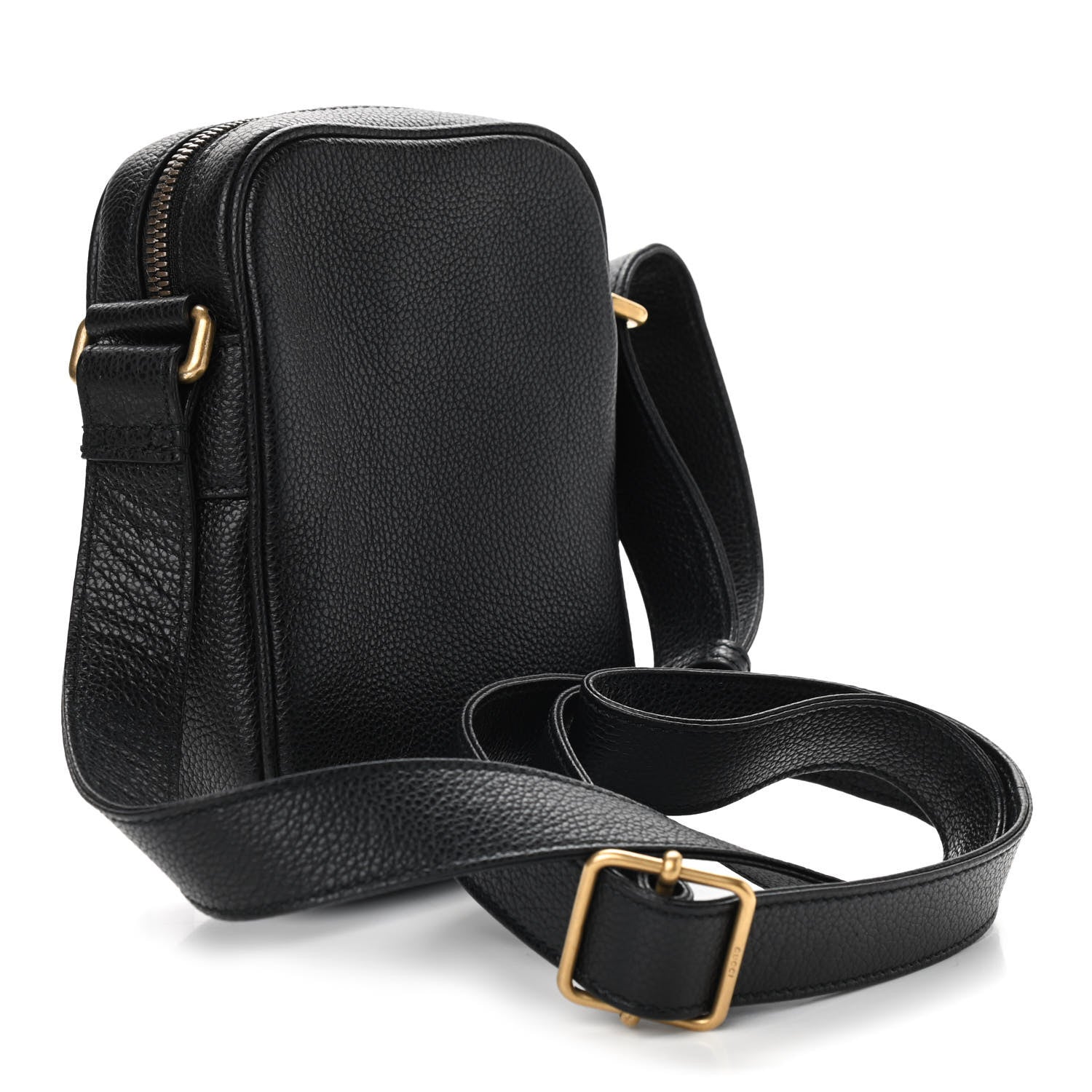Gucci Grained Calfskin Mini Logo Messenger Bag Black 3 of 9