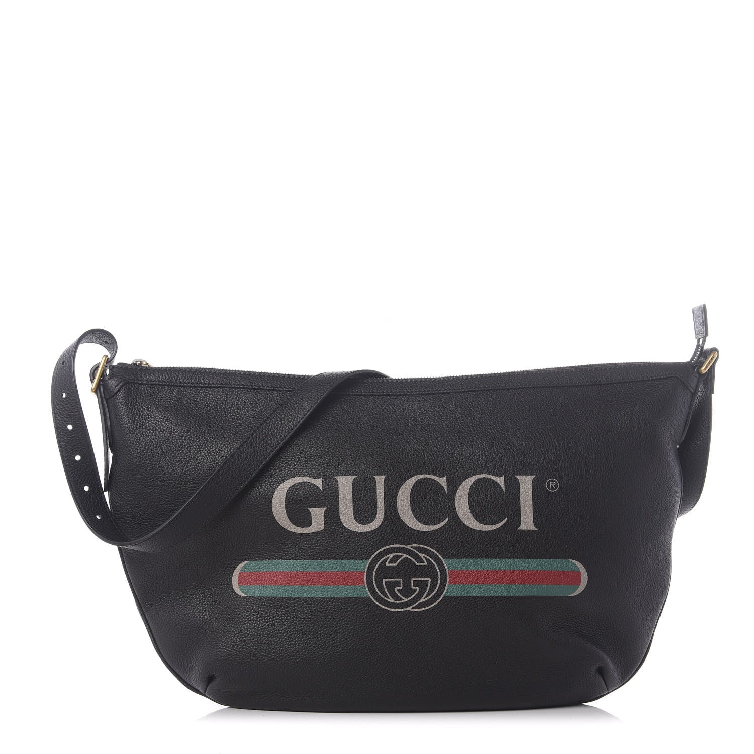 Gucci Grained Calfskin Logo Half Moon Hobo Black 1 of 9