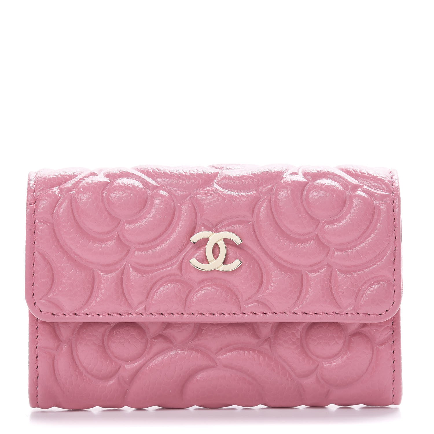 Chanel Caviar Camellia Embossed Card Holder Wallet Pink 1 of 9