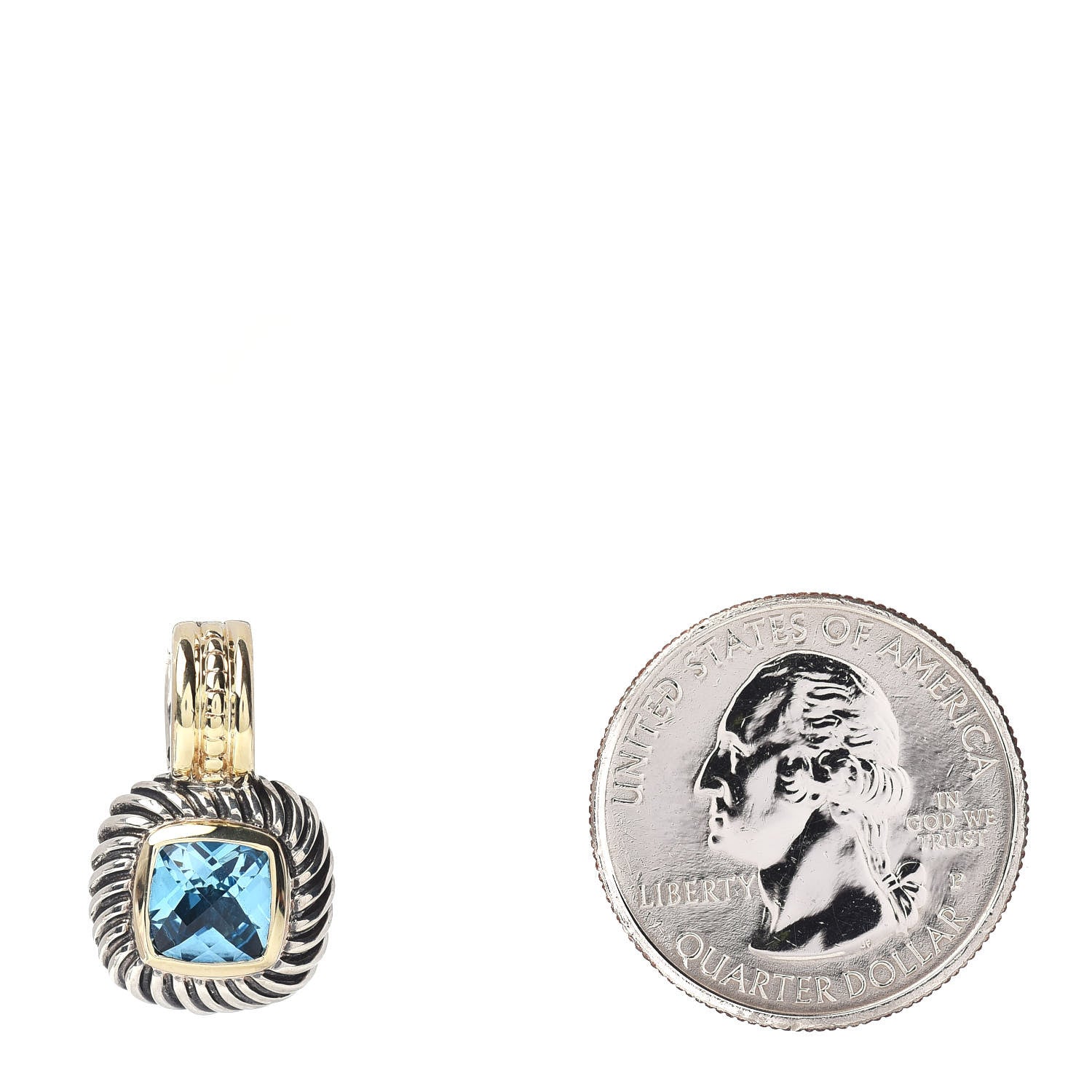 David Yurman Sterling Silver 14K Yellow Gold Blue Topaz 7mm Albion Enhancer Pendant 2 of 3