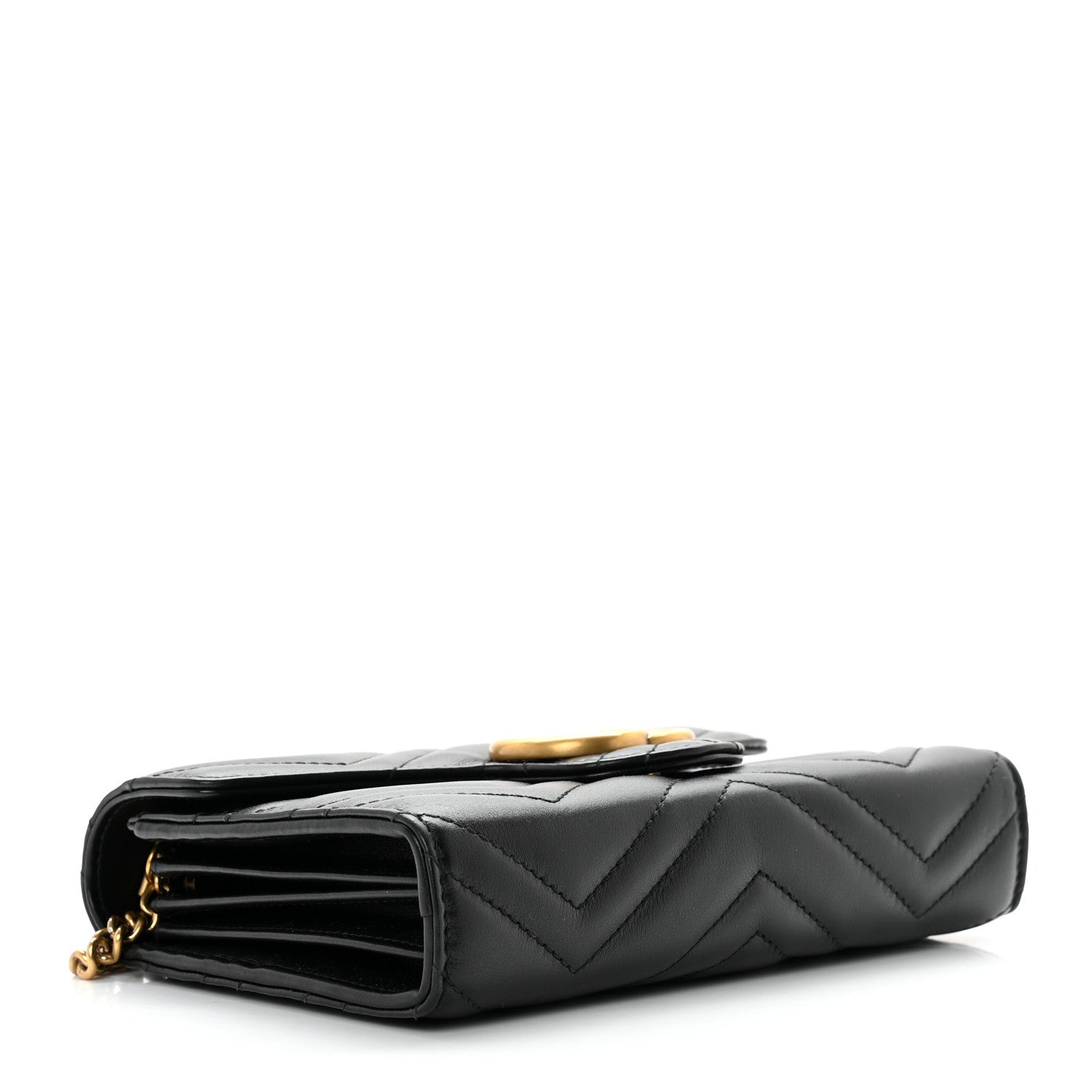 Gucci Calfskin Matelasse GG Marmont Chain Wallet Black 3 of 9