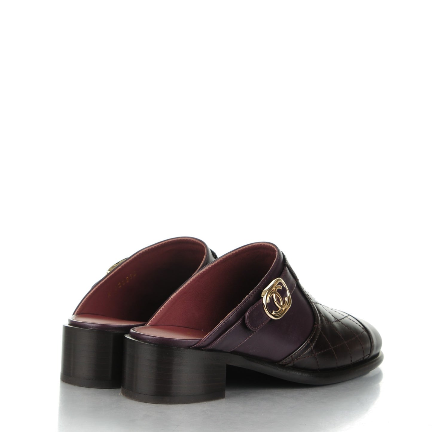 Calfskin Quilted CC Mules 36 Burgundy Brown