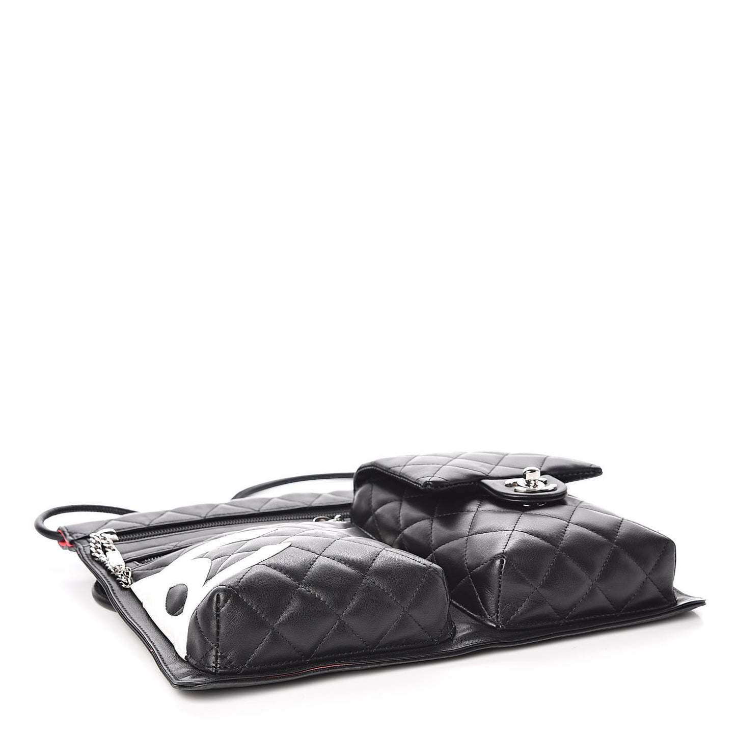 Calfskin Quilted Cambon Multipocket Shoulder Bag Black