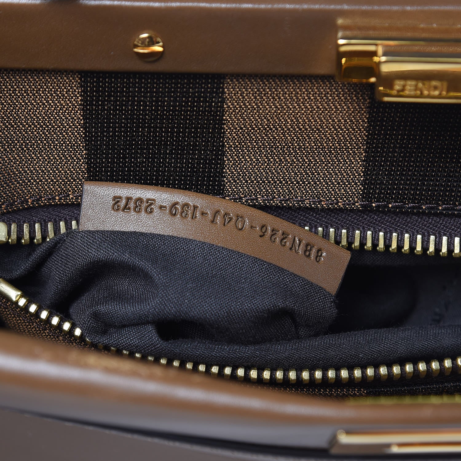 Fendi Vitello Morgan Fabric Jacquard Pequin Medium Peekaboo Iconic Satchel Foresta Tobacco Black 7 of 12