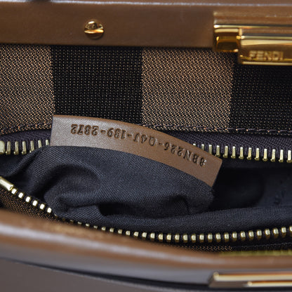 Fendi Vitello Morgan Fabric Jacquard Pequin Medium Peekaboo Iconic Satchel Foresta Tobacco Black 7 of 12