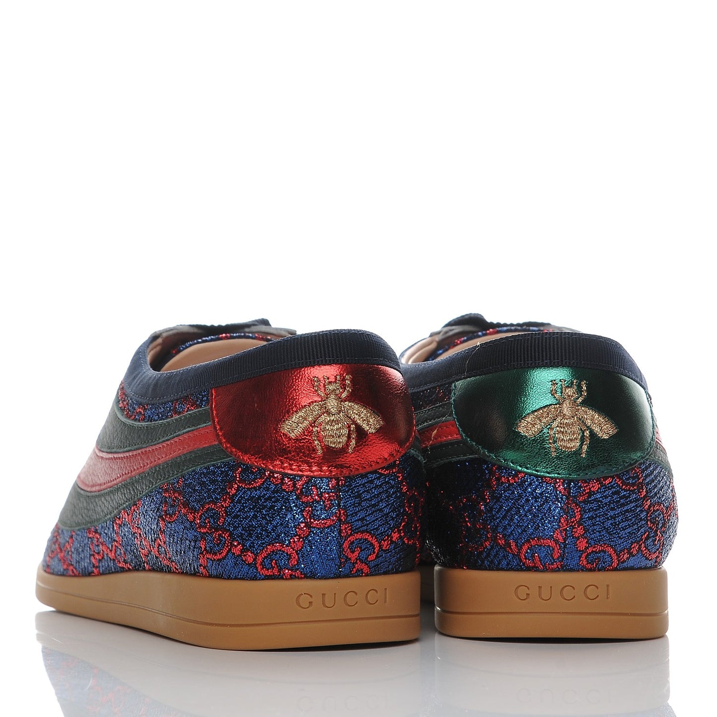 Lurex Calfskin Web GG Monogram Womens Falacer Sneakers 41 Iridescent Blue Iridescent Red Silver