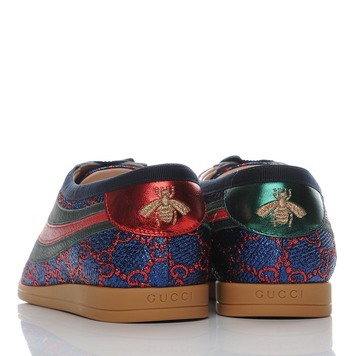 Gucci Lurex Calfskin Web GG Monogram Womens Falacer Sneakers 41 Iridescent Blue Iridescent Red Silver 5 of 12