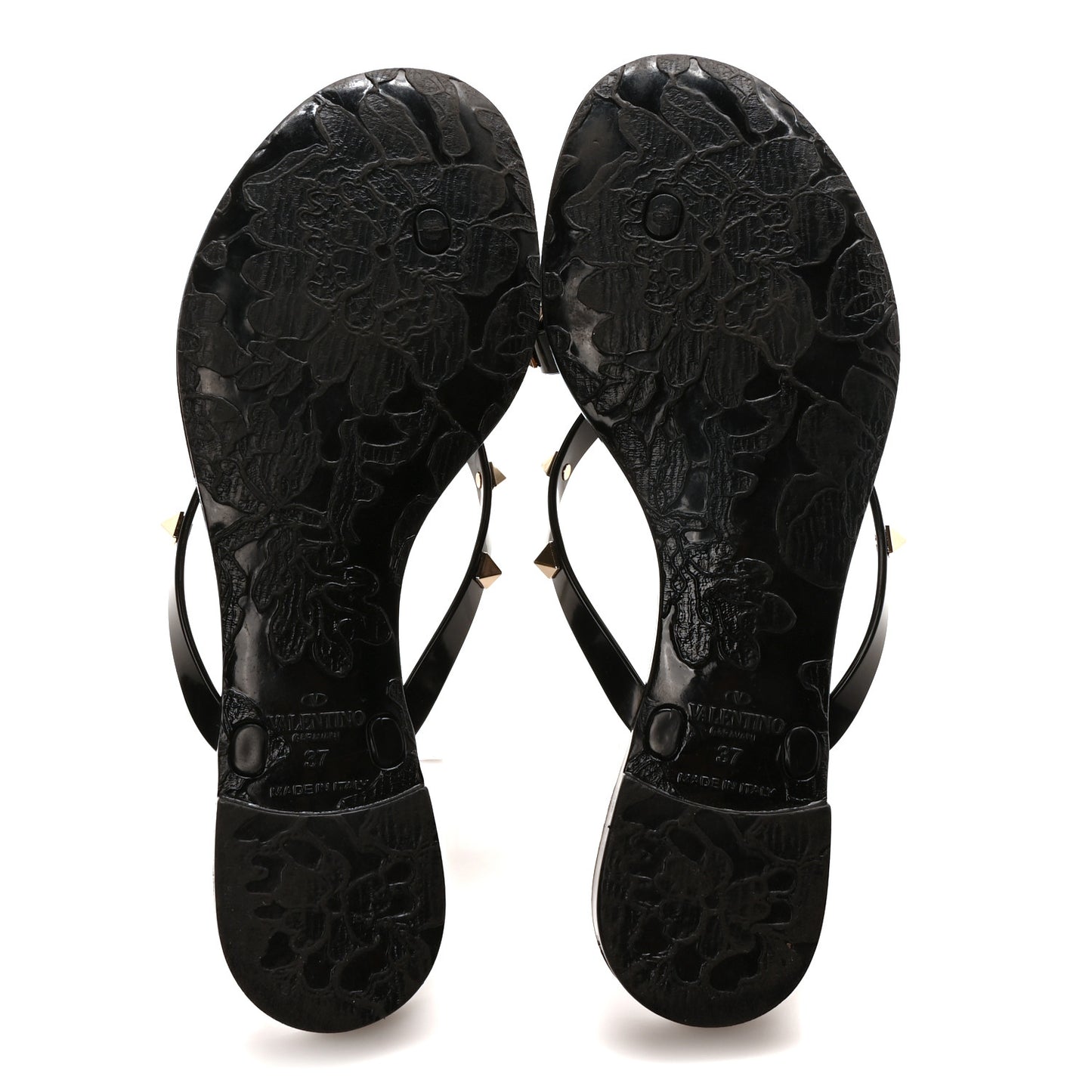 PVC Jelly Rockstud Bow Thong Sandals 37 Black