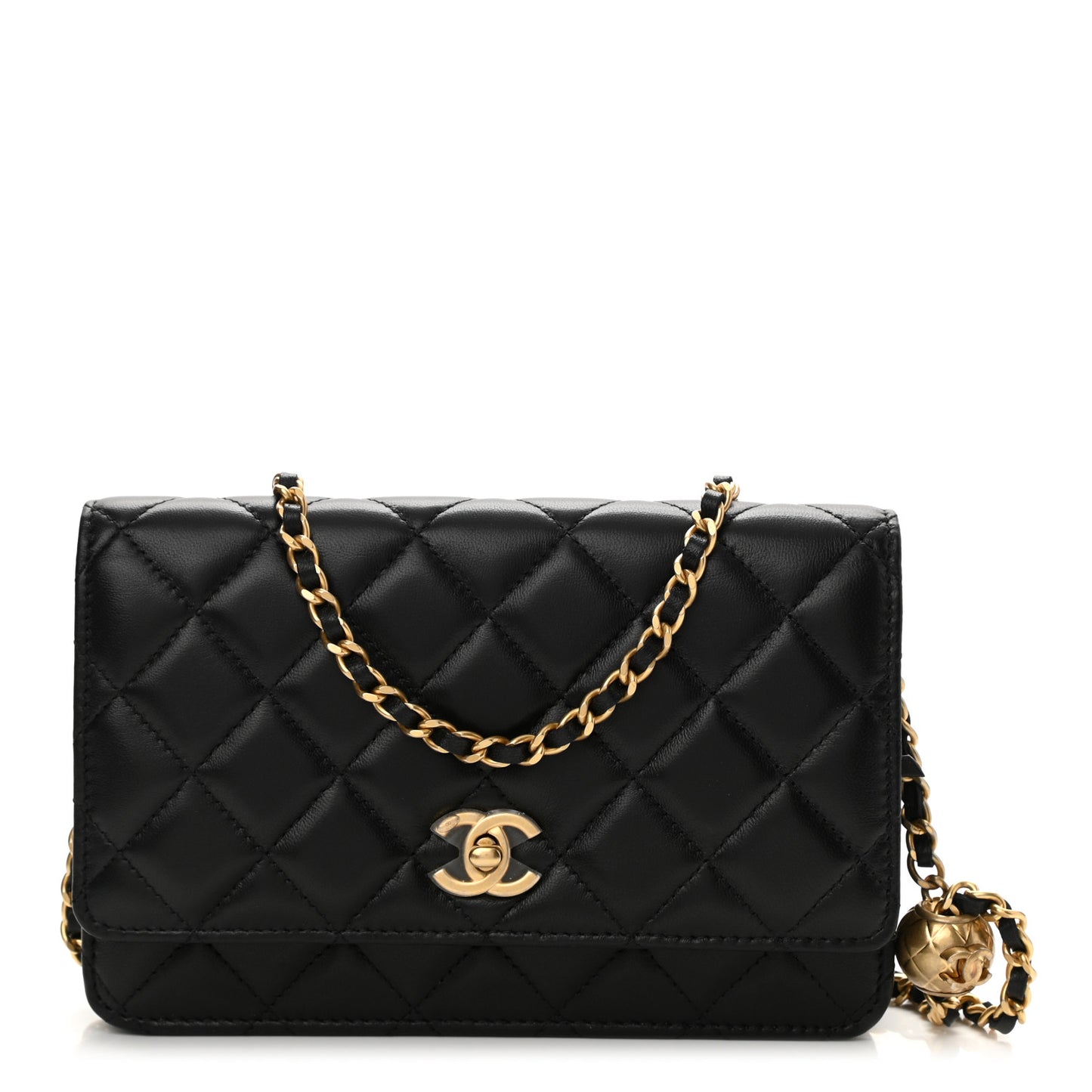 Lambskin Quilted CC Pearl Crush Wallet on Chain WOC Black