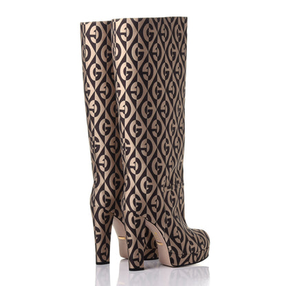 Gucci Fabric G Rhombus Print Platform Boots 39 Beige Cocoa 4 of 11