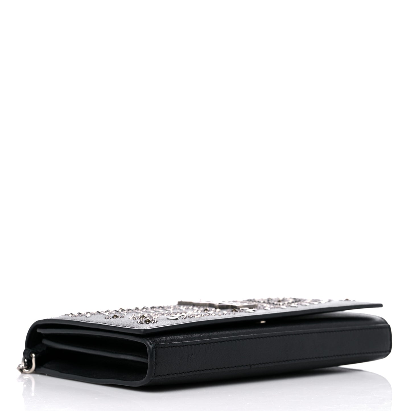 Lambskin Bandana Studded Monogram Chain Wallet Black