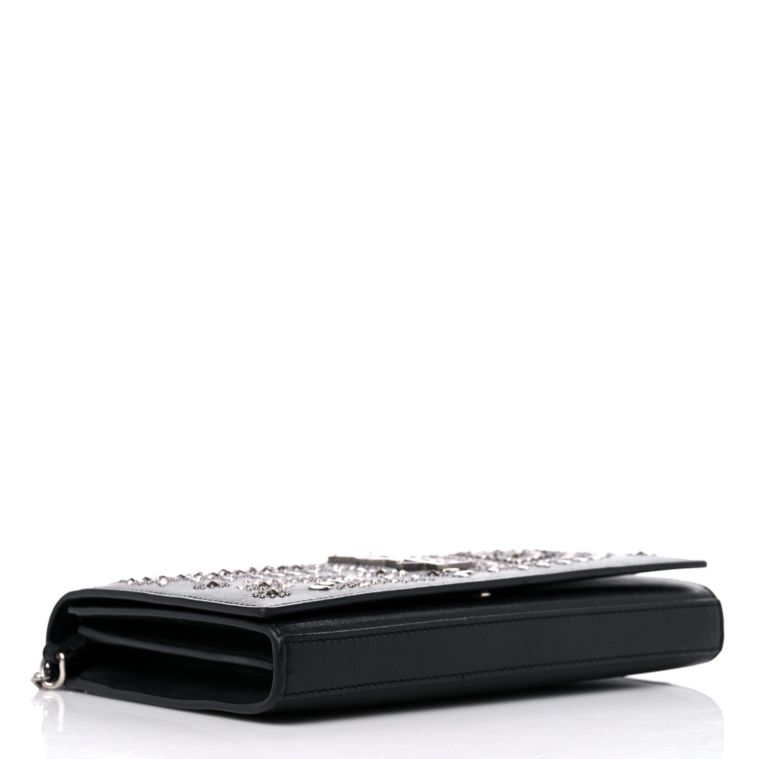Saint Laurent Lambskin Bandana Studded Monogram Chain Wallet Black 4 of 15