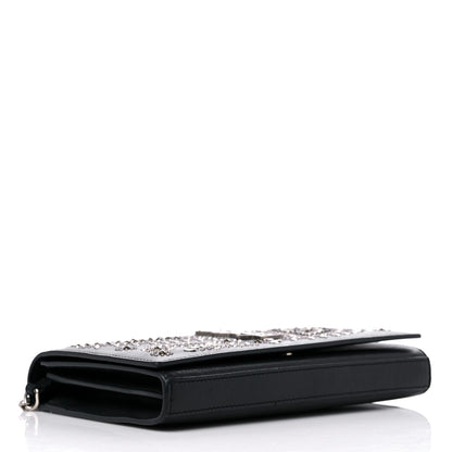 Saint Laurent Lambskin Bandana Studded Monogram Chain Wallet Black 4 of 15