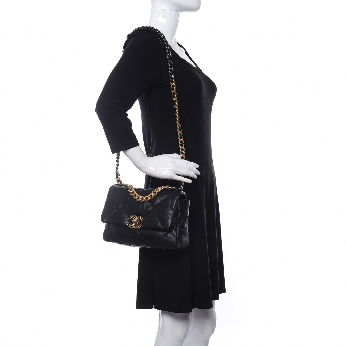 Goatskin Quilted Medium Chanel 19 Flap Black