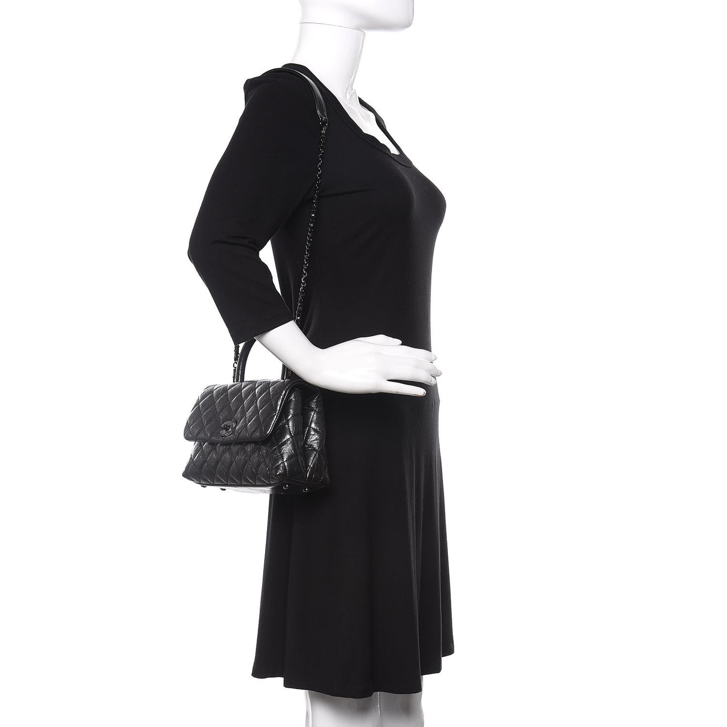 Aged Calfskin Quilted Mini Coco Handle Flap So Black
