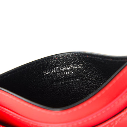 Saint Laurent Patent Grain De Poudre Matelasse Chevron Monogram Credit Card Case Neon Pink 6 of 9