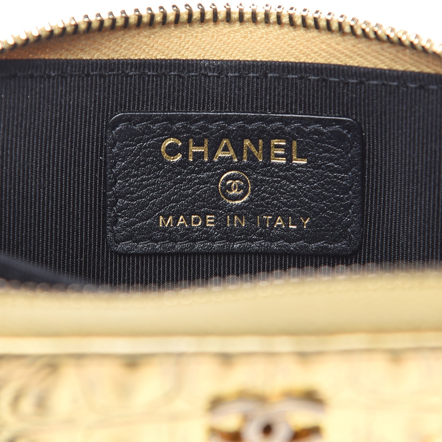Chanel Metallic Calfskin Crocodile Embossed Cocodile Zip Coin Case Gold 6 of 8